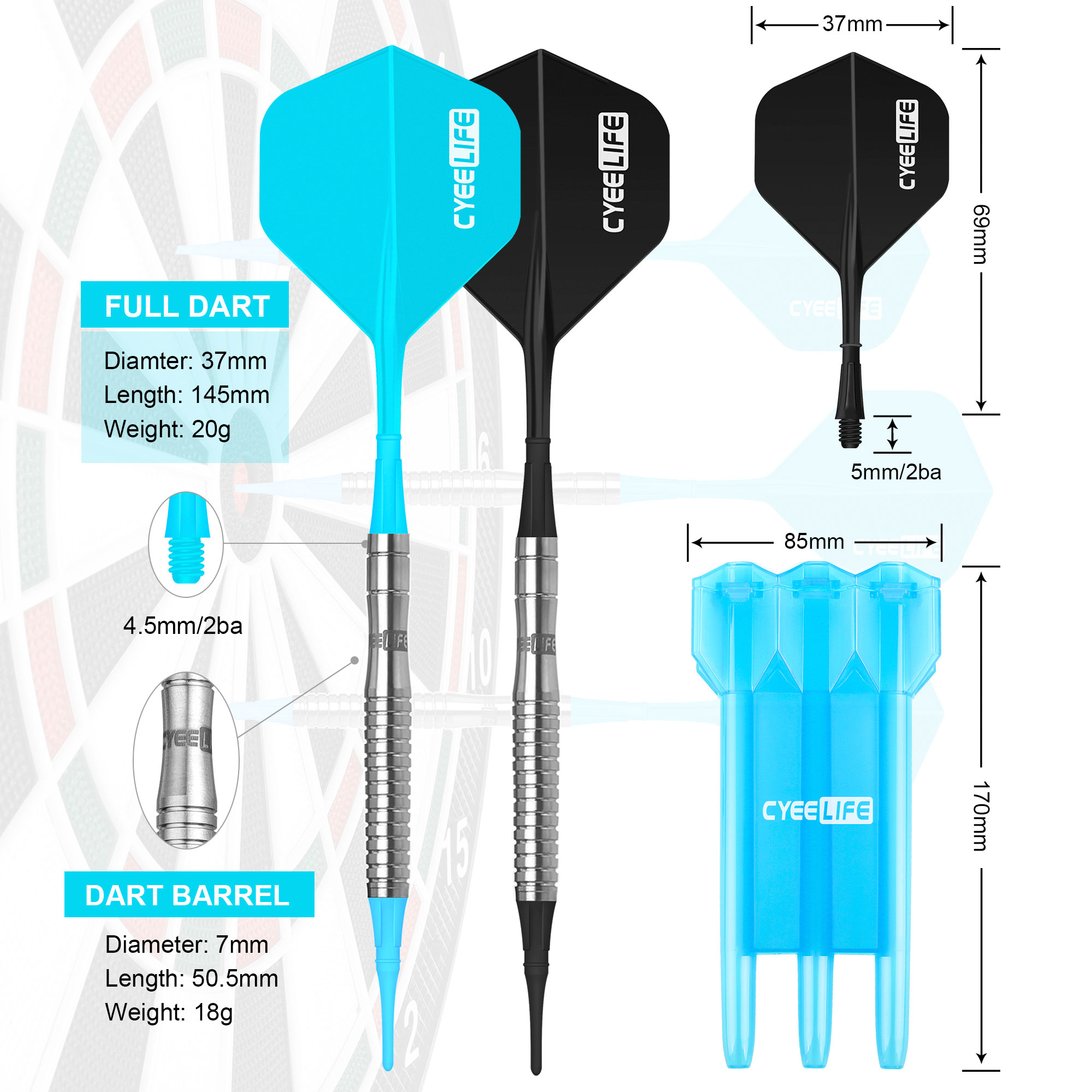90% Tungsten Soft tip Darts 16g,Carrying case+CyeeLife new Flights and  Shafts,2Colors Accessories,60 Extra tips