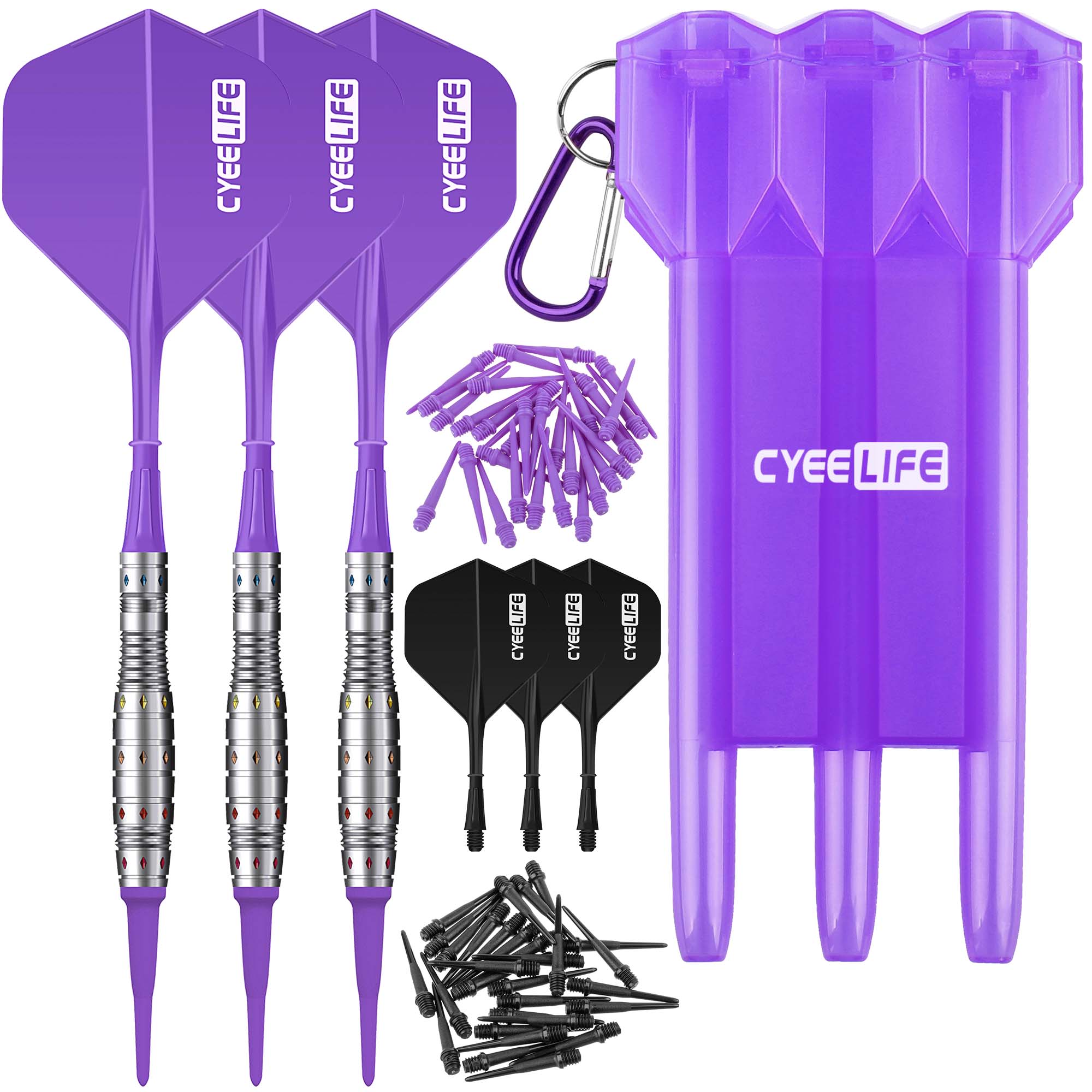 90% Tungsten Soft tip Darts 16g,Carrying case+CyeeLife new Flights and  Shafts,2Colors Accessories,60 Extra tips