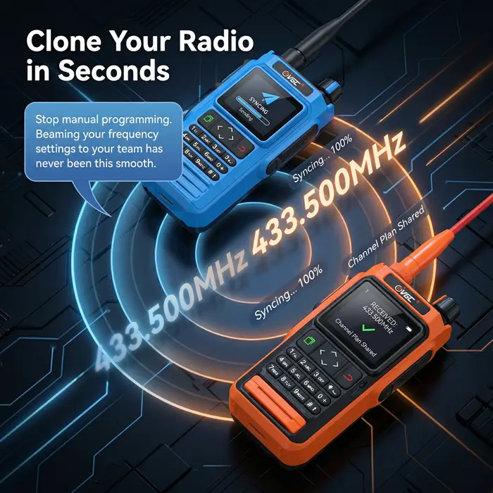 VR-N76 instant frequency sync feature for off-grid overland comms walkie talkies. Align your entire 4x4 vehicle convoy channels in seconds without PC cables, ensuring seamless backup alongside your Bluetooth APRS radio setup.