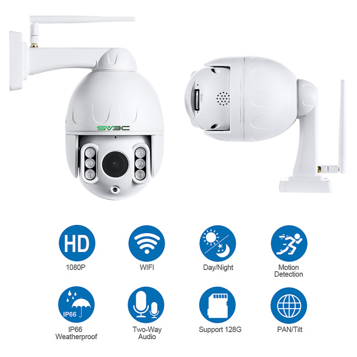 SV3C Cámara de seguridad PTZ 1080P para exteriores, cámara WiFi ONVIF,  cámara IP Camhi al aire libre con seguimiento automático, visión nocturna  HD
