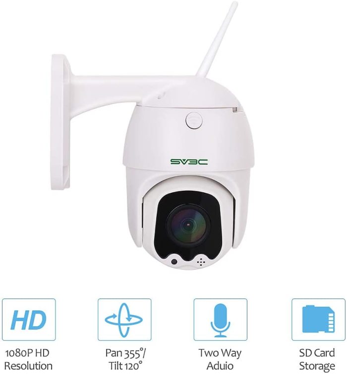 US$ 79.99 - Outdoor Security Camera, SV3C 1080P Full HD Pan Tilt WiFi  Security Camera, Wireless Surveillance CCTV IP Camera, Two Way Audio Motion  Detection 165ft Night Vision Onvif Dome Camera -