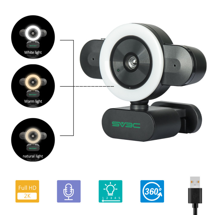 SV3C Streaming Webcam, 2K Video Camera for Computer with Adjustable  Brightness Ring Light Built-in 360°MIC USB Plug and Play Desktop Laptop PC  Camera Webcam with Microphone for Xbox Skype Zoom OBSItem NO.