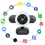 SV3C Streaming Webcam, 2K Video Camera for Computer with Adjustable Brightness Ring Light Built-in 360°MIC USB Plug and Play Desktop Laptop PC Camera Webcam with Microphone for Xbox Skype Zoom OBS