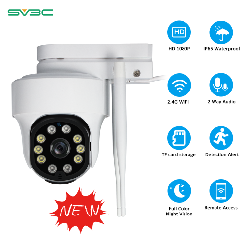 1080P WiFi Security Camera with Light, SV3C Floodlight Color Night Vision IP Camera Outdoor, Pan Tilt Ceiling Dome Cam, 2 Way Audio, Motion Detection Onvif Remote View Camera, Support Max 128G SD Card