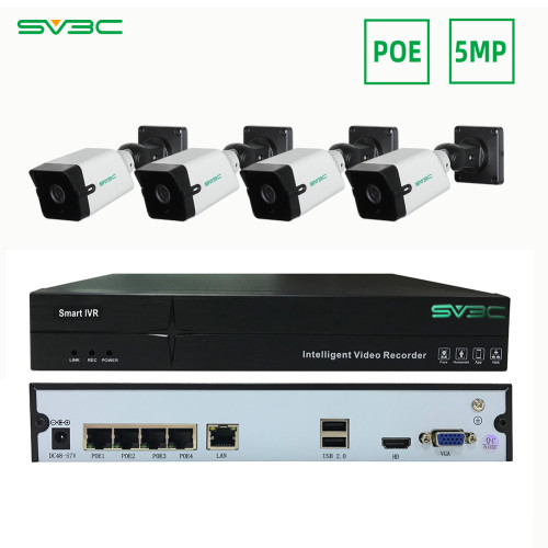 SV3C PoE Security Camera System, Expandable 16 Channel 5MP NVR with 4 POE Ports, 4pcs 5MP Outdoor PoE IP Cameras, H.265, Onvif, Support Max 8TB HDD (HDD Not Included)