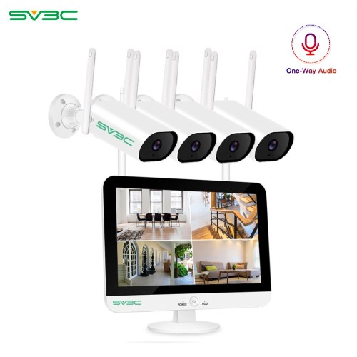 SV3C Video Surveillance Kit 3MP Audio Record CCTV System Wireless Surveillance Camera System 13-inch Monitor NVR Waterproof