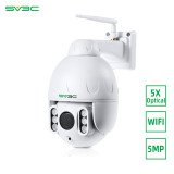 5MP PTZ WiFi Camera, SV3C HD Outdoor Wireless Camera, Pan Tilt 5X Optical Zoom, Two Way Audio, 196ft Night Vision, Waterproof Dome Surveillance Camera, Motion Detection, Support Max 128GB SD Card