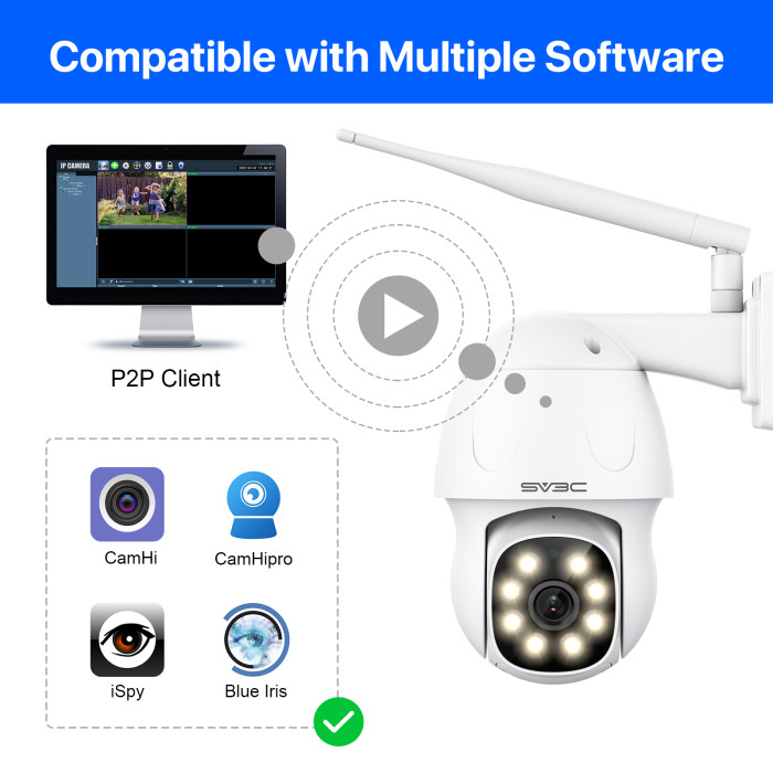 SV3C 5MP WiFi IP Camera Outdoor Metal Motion Track PTZ Security Surveillance Camera Spotlight