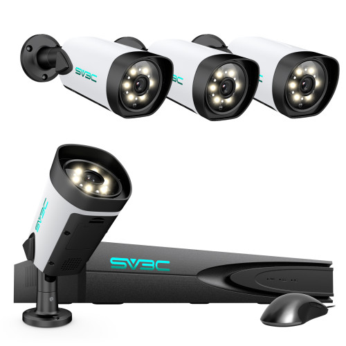 SV3C POE Security Camera System, 4CH 8CH 4K NVR Recorder 4pcs Wired 5MP IP Cameras Outdoor with Floodlight, Full-color Vision