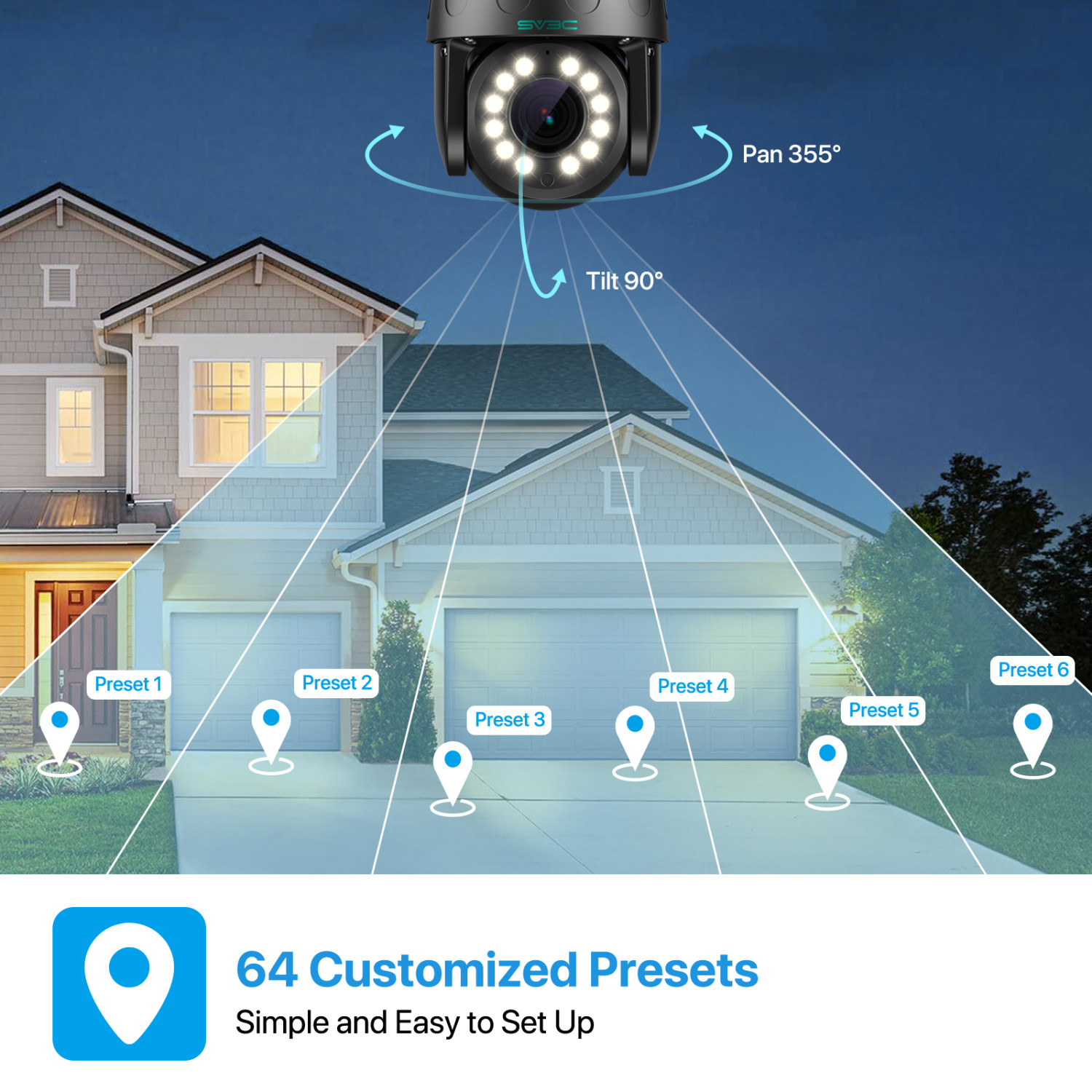 SV3C PTZ Camera Outdoor WiFi Wireless 5MP 15X Optical Zoom Security IP