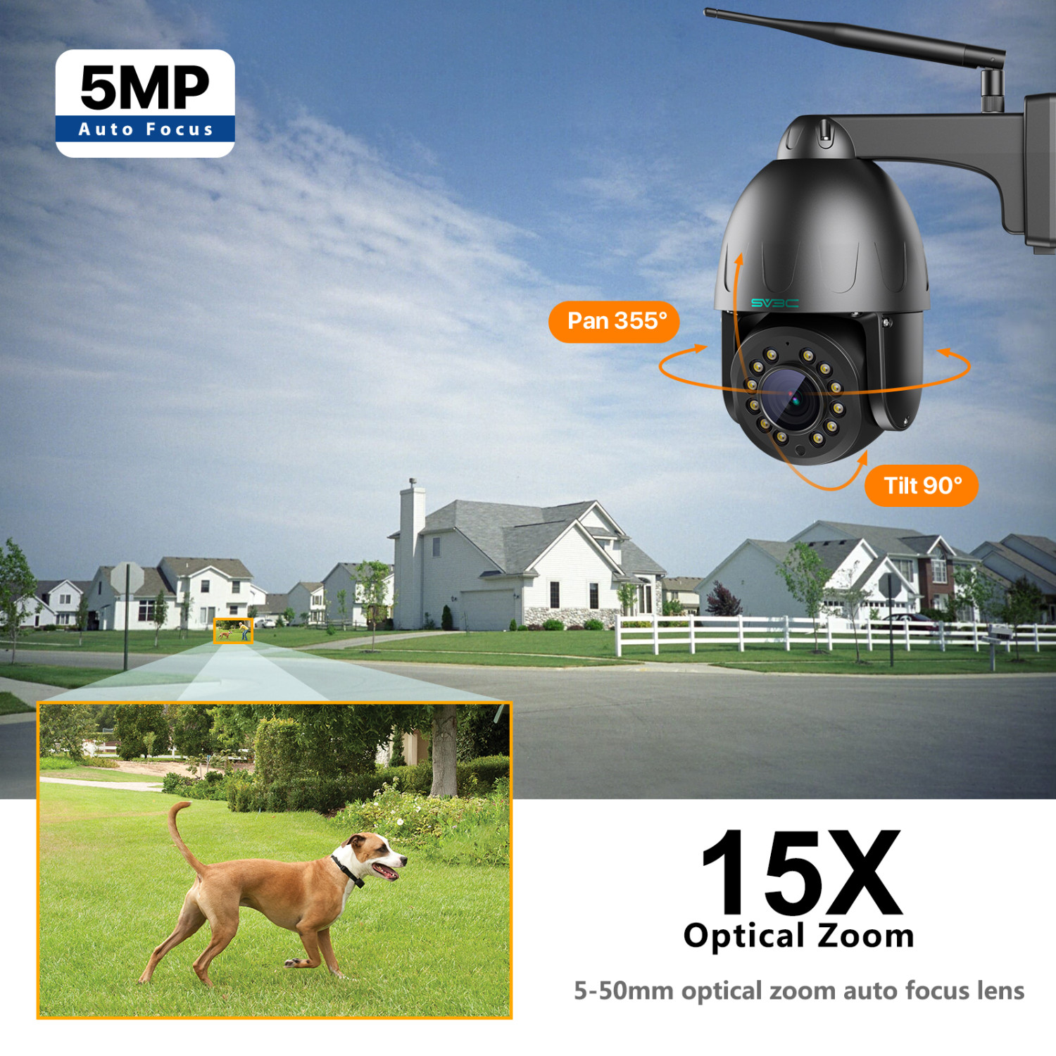 SV3C PTZ Camera Outdoor WiFi Wireless 5MP 15X Optical Zoom Security IP