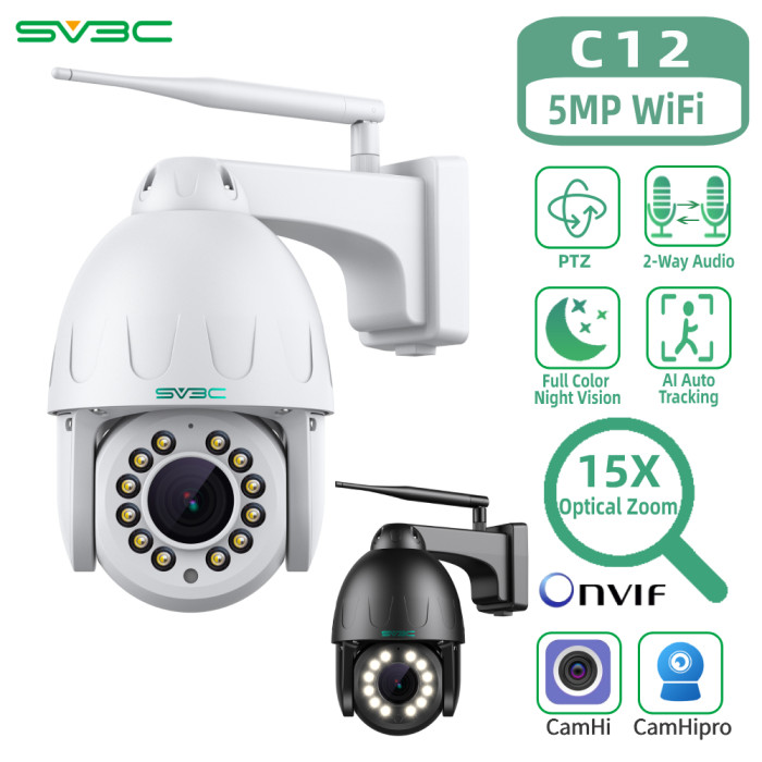SV3C PTZ Camera Outdoor WiFi Wireless 5MP 15X Optical Zoom Security IP  Camera with Spotlight Color