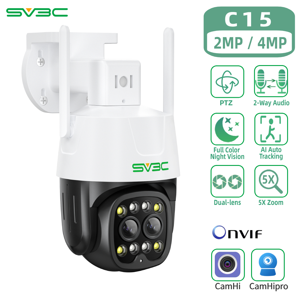 SV3C Security Camera Outdoor, 4MP Dual Lens 5X Hybrid Zoom WiFi Camera,  360° PTZ Camera with 120° Ultra-Wide Angle, Auto Tracking, Color Night  Vision, 2-Way Audio, Humanoid Detection, IP66 Waterproof