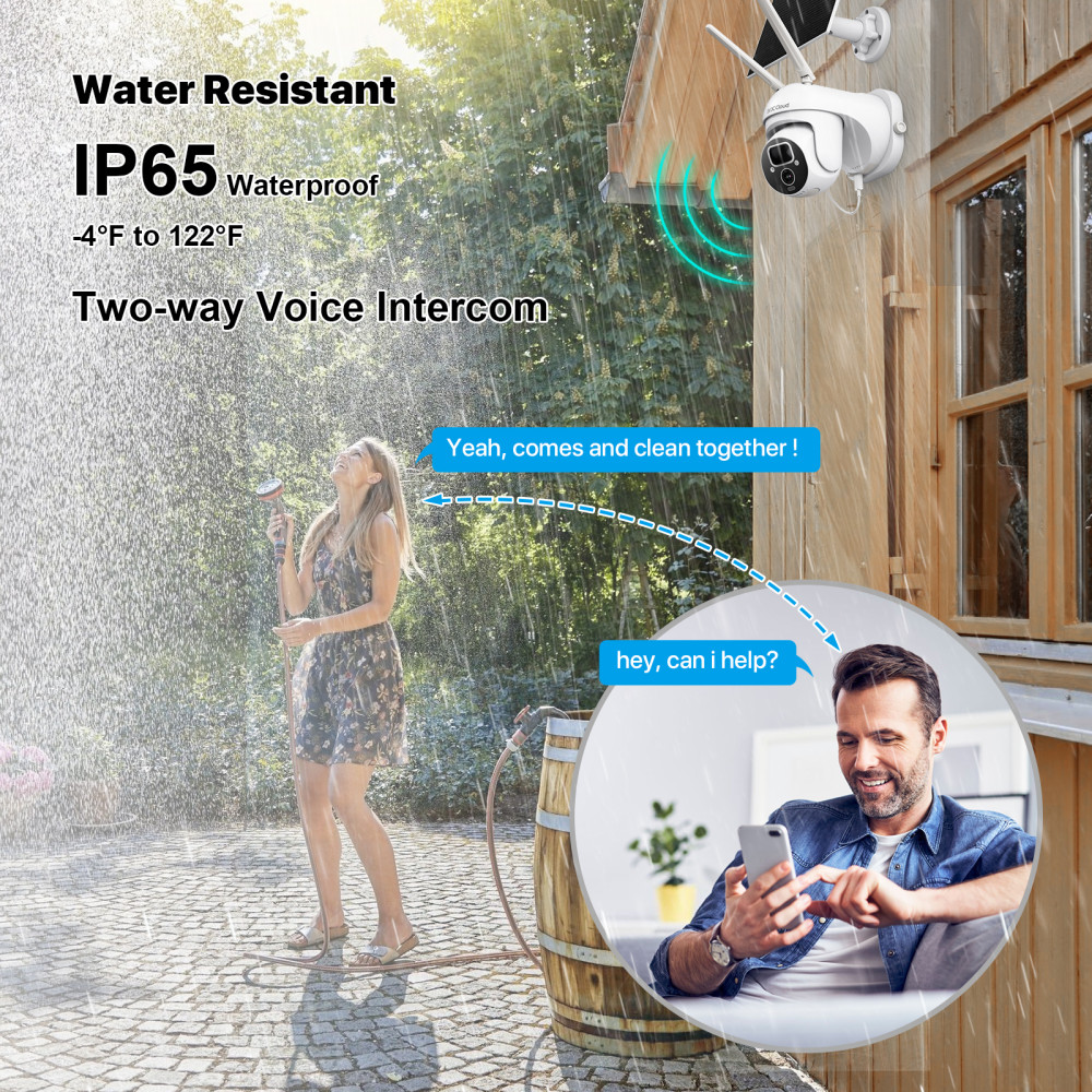 2K Solar Wireless Security Camera Outdoor, Rechargeable Battery WiFi Camera, SV3C Pan Tilt 360 Rotate, Color Night Vision, 2 Way Audio, PIR Motion Detect, Waterproof, Work with Alexa/Google Assistant