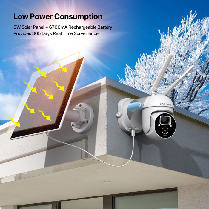 2K Solar Wireless Security Camera Outdoor, Rechargeable Battery WiFi  Camera, SV3C Pan Tilt 360 Rotate, Color