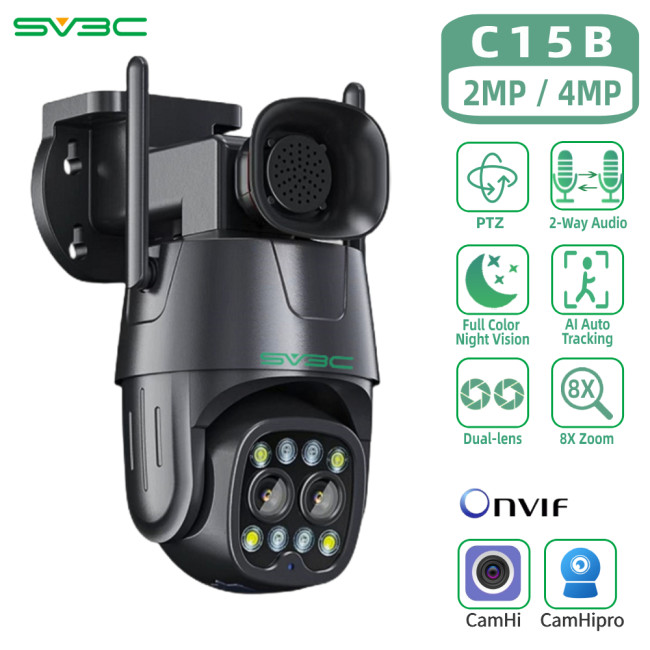 Dual Lens Surveillance Camera With Wifi, SV3C Outdoor 2MP/4MP 8X Hybrid Zoom Wireless Security Camera For Street, IP CCTV, ONVIF