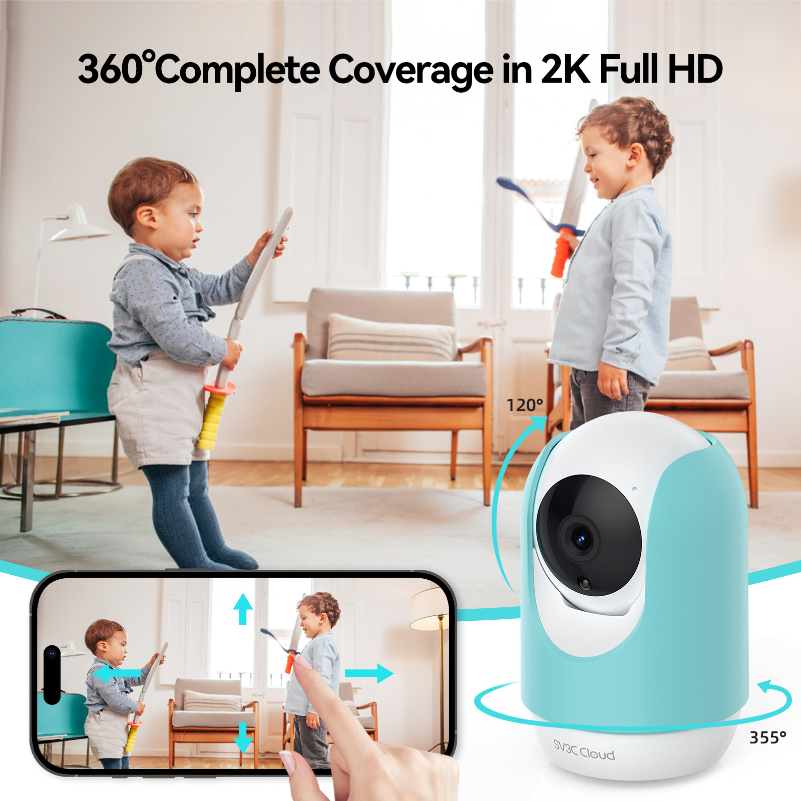 SV3C Baby Monitor Camera 2K Indoor Wifi 360 Smart Home