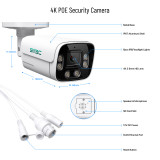 SV3C 4K POE IP Camera Outdoor, 8MP POE Security Camera with Smart Motion Detection, IR/Color Night Vision, 120°Wide Angle, 2-Way Audio, Metal Shell, RTSP, SD Card Record, Onvif Conformant(Wired)