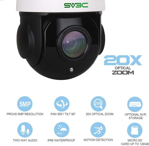 Outdoor 5MP/8MP PTZ IP POE Security Camera, SV3C Pan 360° Tilt 36X Optical Zoom Home Surveillance Camera, 200FT IR HD Night Vision Waterproof Motion Detect Remote Access Onvif RTSP, 128GB SD Card Slot