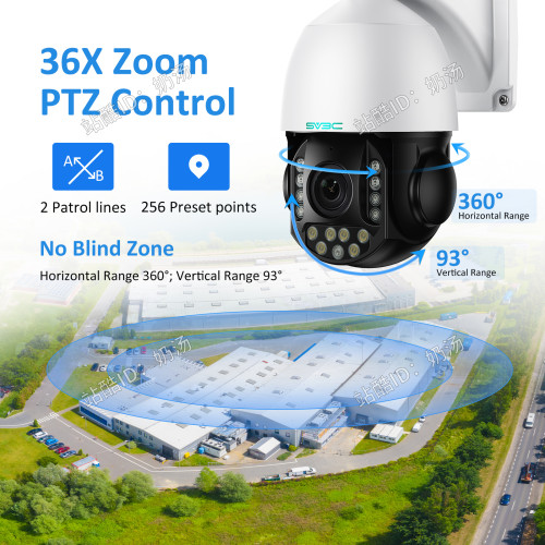 Outdoor 5MP/8MP PTZ IP POE Security Camera, SV3C Pan 360° Tilt 36X Optical Zoom Home Surveillance Camera, 200FT IR HD Night Vision Waterproof Motion Detect Remote Access Onvif RTSP, 128GB SD Card Slot