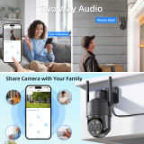 SV3C 4K Dual Lens PTZ WiFi Security Camera Outdoor, Dual Band Auto Tracking ONVIF IP Camera, Color Night Vision, Human Vehicle Motion Detection, Waterproof, 24/7 Recording, Blueiris, Camhipro, Black