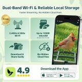 SV3C Smart Bird Feeder with Camera Solar Powered - 4K UHD Video Bird Feeder, AI Bird Identification Lifetime Free, 2.4G/5G Wi-Fi, Durable Metal, Backyard Birdwatching Gifts for Mom Dad & Bird Lovers