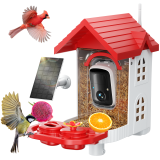 Bird Feeder with Camera, Smart Bird Feeder Camera with AI Identify BirdSpecies, Solar Powered, Instant Alerts, 2K HD Video, Various DIY Addons, 2.4G WiFi, Gift for Mom Dad and Birdlover (Red)