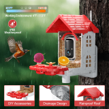 Bird Feeder with Camera, Smart Bird Feeder Camera with AI Identify BirdSpecies, Solar Powered, Instant Alerts, 2K HD Video, Various DIY Addons, 2.4G WiFi, Gift for Mom Dad and Birdlover (Red)