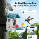 Bird Feeder with Camera, Smart Bird Feeder Camera with AI Identify BirdSpecies, Solar Powered, Instant Alerts, 2K HD Video, Various DIY Addons, 2.4G WiFi, Gift for Mom Dad and Birdlover (Red)