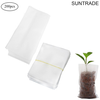 SUNTRADE Seedling Bags,200 Pcs Biodegradable Non-woven Plant Fabric Grow Breeding Nursery Bags 