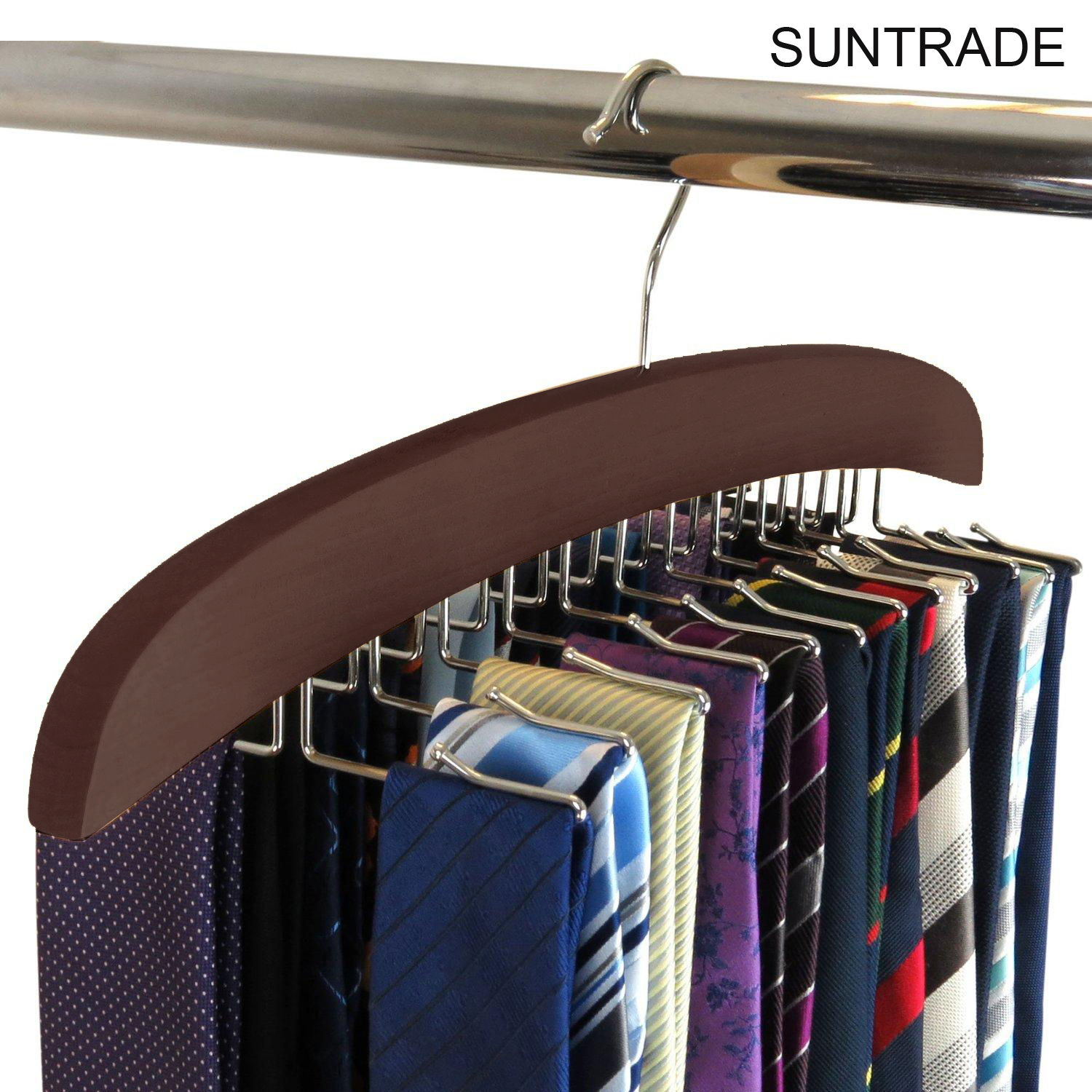 2, 4 Hooks SUNTRADE Wooden Belt Tie Rack Scarf Hanger for Closet，for Belts Tie Scarves Tank Top and Jewelry