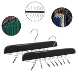 SUNTRADE Wooden Closet Tie Rack,16 Clip Scarf Racks Holder Hook Hanger for Closet Organizer Storage