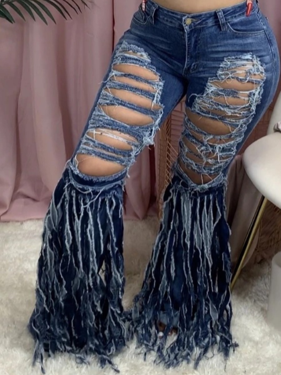 tassel design blue jeans