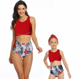 New Arriving High Waist Sexy Midriff Floral Print Parent-child Bikini Swimsuit S-XL