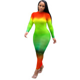 Wholesale Tie-dyed Long Sleeve One Piece Dress
