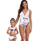 Wholesale Baby Cute Beauty Floral Print Sexy V-neck Mom One-piece Swimsuit S-XL