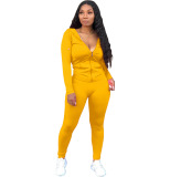 Solid Color Women Long Sleeve Sporty Two Pieces Outfits S-XXL