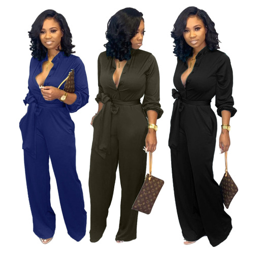 Solid Color Loose Style Women Jumpsuit