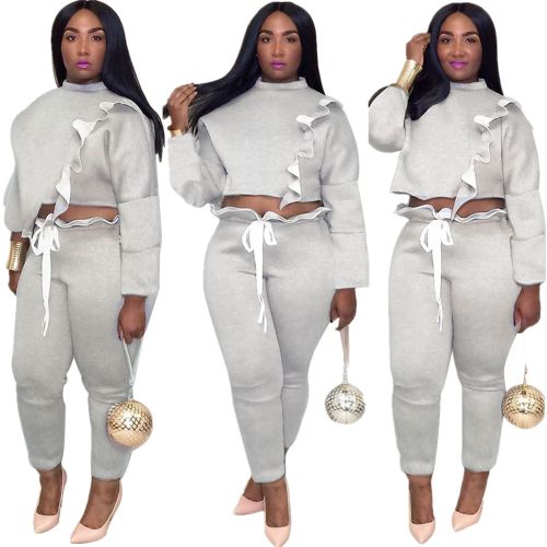 Grey Women Warm Two Piece Outfit