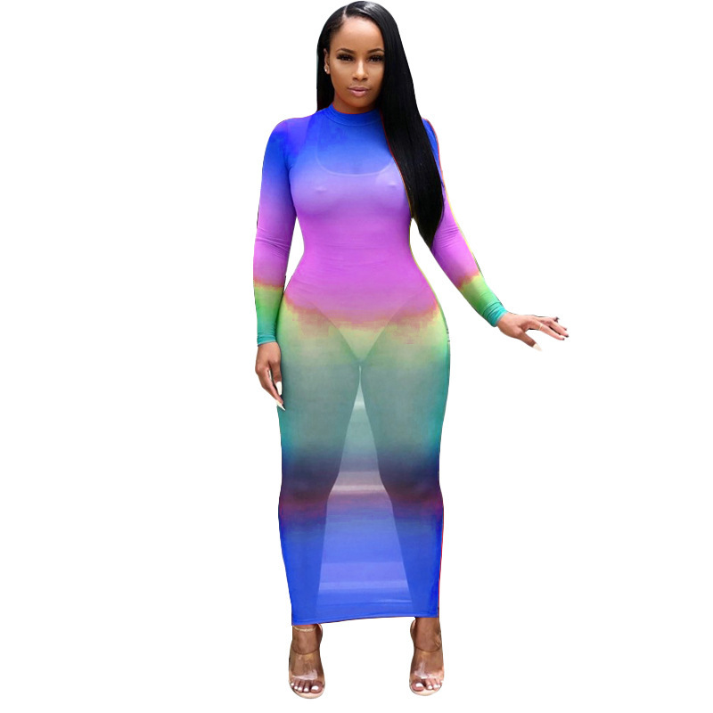 Wholesale Tie-dyed Long Sleeve One Piece Dress