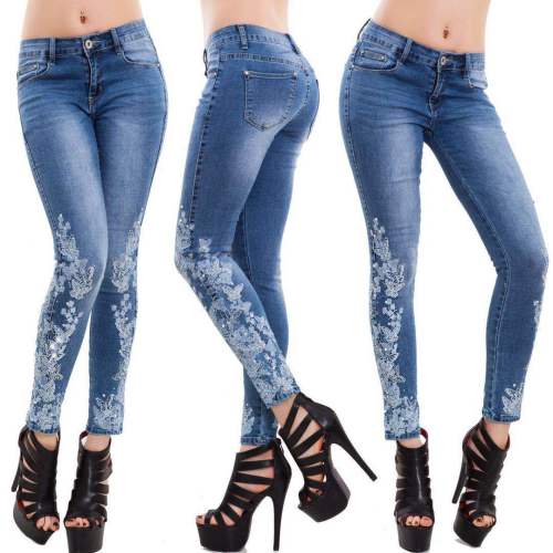 Women Elastic Waist Jeans Stretch Pants  S-5XL