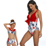 Wholesale Baby Cute Beauty Floral Print Sexy V-neck Mom One-piece Swimsuit S-XL