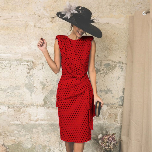 Polka-dot Sleeveless Women Dress Red