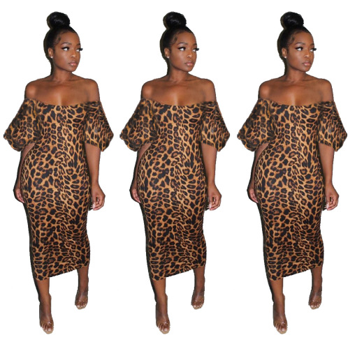 Off Shoulder Leopard Printed Women Dress