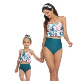 New Arriving Beauty Floral Print Sexy Midriff Ruffle Hem Mom & Child Bathing Suit
