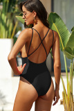New Sexy Spliced Solid Gold Glint One-piece Swimsuit S-L