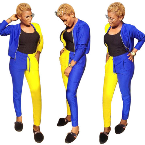 Blue And Yellow Fashion Two Piece Outfit