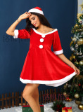 Mrs. Claus Costume Christmas Role Play Outfits Hooded Dress for Women S-3XL