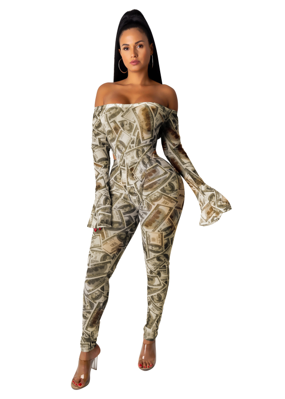 Dollars Printed Off Shoulder Jumpsuit