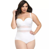 Plus Size Solid Color Mesh Swimwear